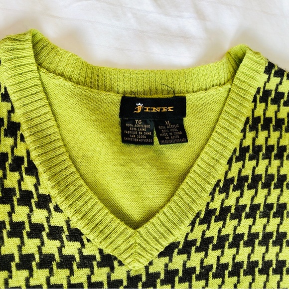 FINK Sweater Vest Houndstooth Lime Green Vintage Y2K 90 URBAN OUTFITTERS size XL - Picture 11 of 15